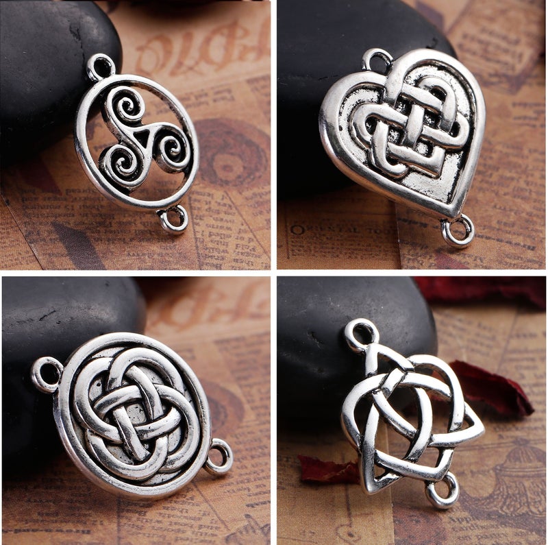 JGFinds Celtic Knot Connector Charms, Silver Tone Findings, 80 Pack (20 of Each Style) - Endless Irish Knot, Tibetan, Rune Charm, Wiccan, or Celtic Jewelry - Image 1